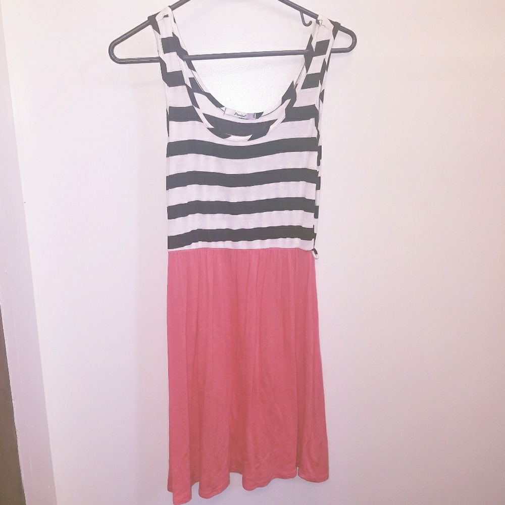 Coral and black striped sundress